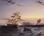 James Edward Buttersworth A U.S Frigate attacking a French Privateer oil